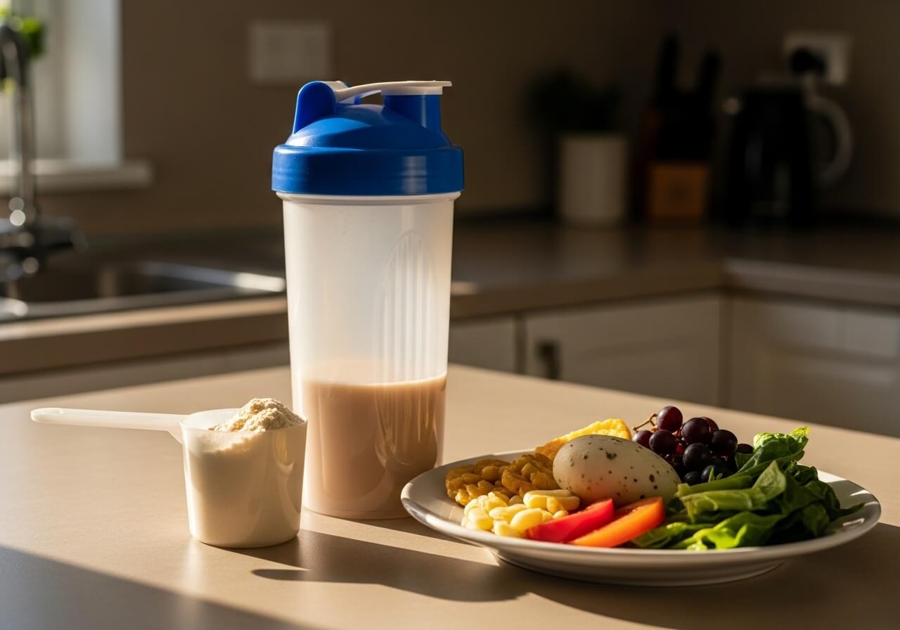 Show overreliance on protein powder instead of whole foods as the practical mistake — essential amino acids profile