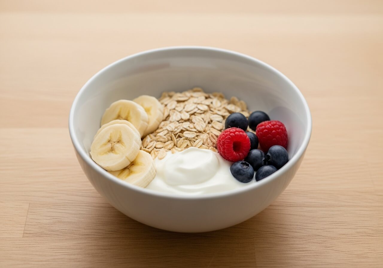 Show a nutrient-dense meal in the context of absorption and fueling rather than performance spectacle — gut health athletic performance