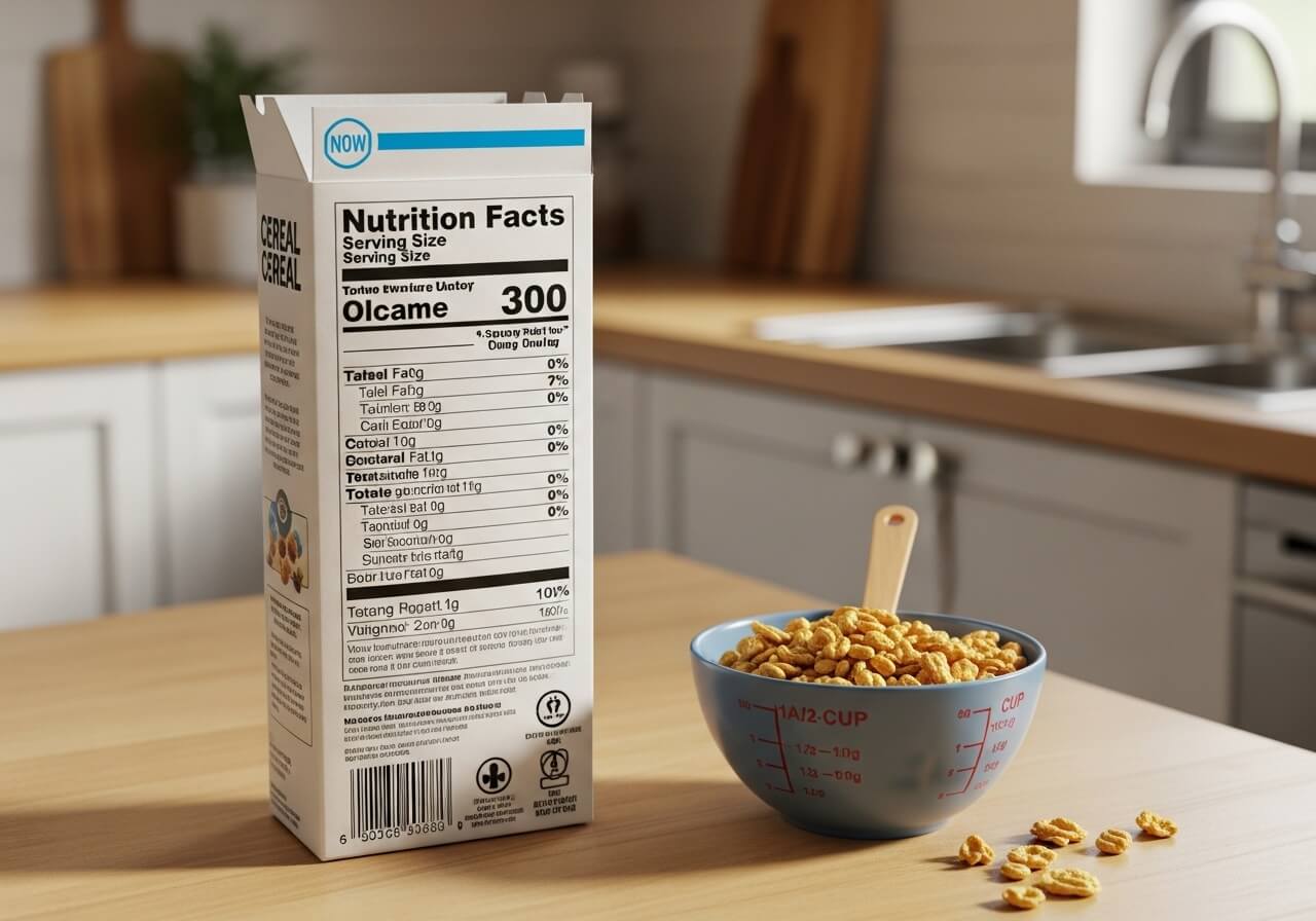 Show that serving size determines how all label numbers are interpreted — how to read nutrition labels