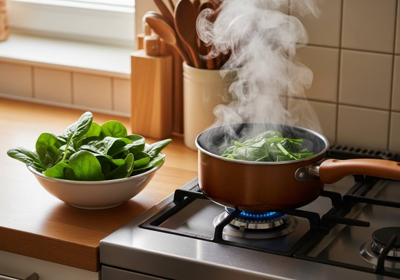 Show the practical difference cooking makes to oxalate-heavy vegetables — nutrient absorption blockers