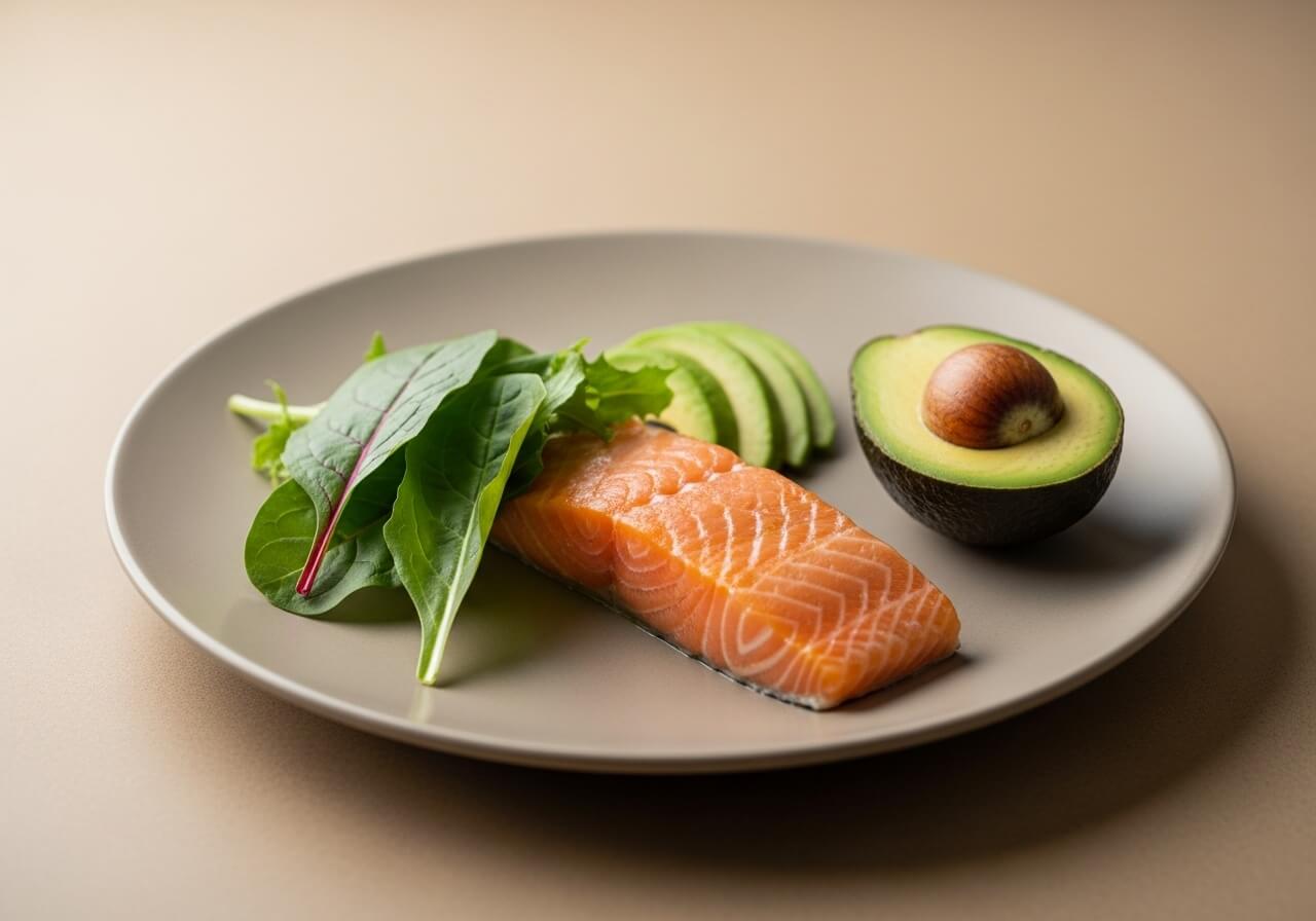 Show a lower-energy, lower-carb rest-day meal that reduces calories while keeping protein and fat adequate — nutrient cycling fat loss muscle