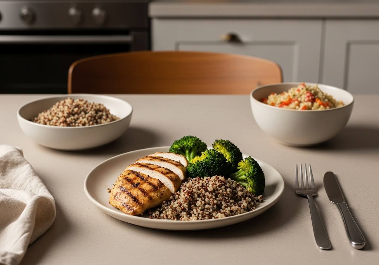 Show the kind of dinner that supports stable blood sugar and easier wind-down — nutrition better sleep