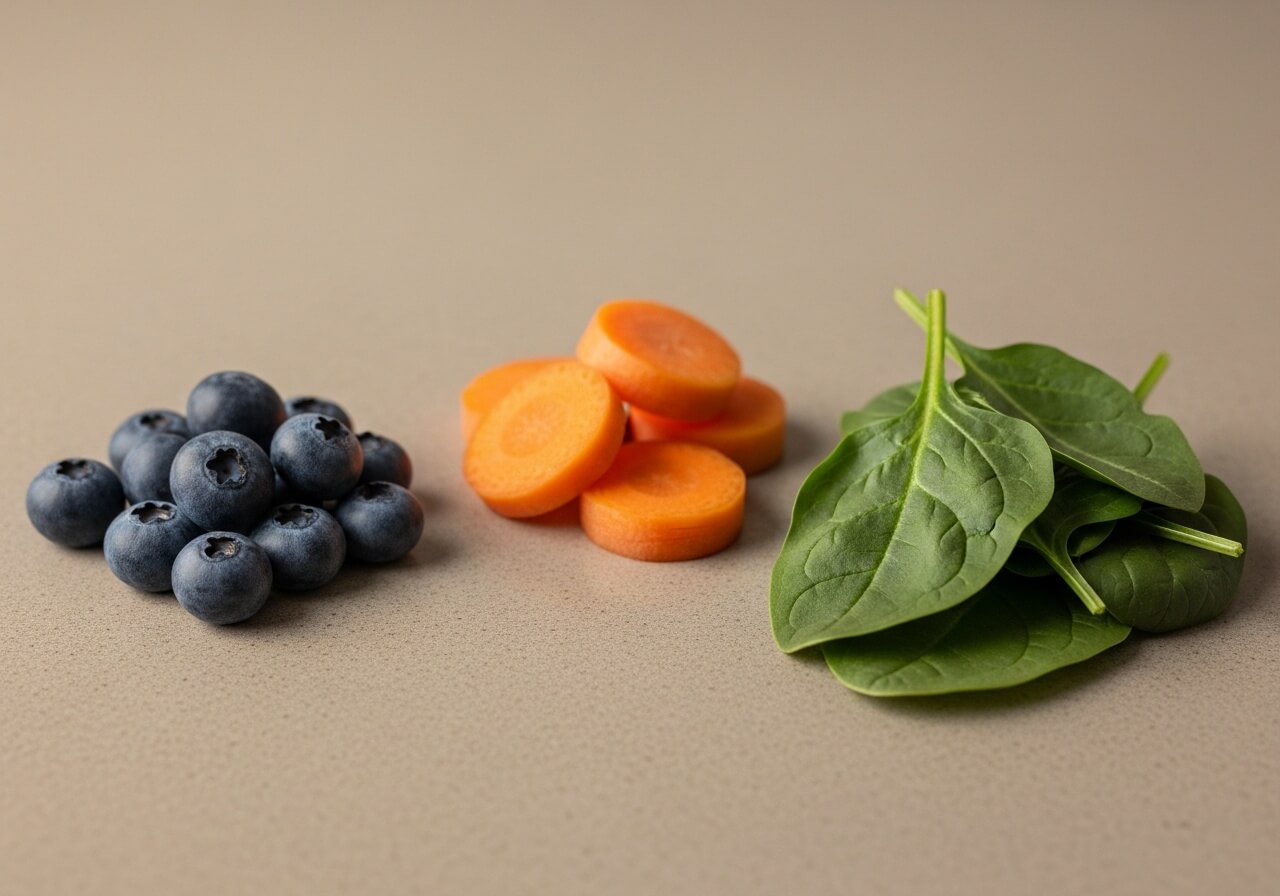 Show the idea that different plant colors represent different phytonutrient groups — phytonutrients health benefits