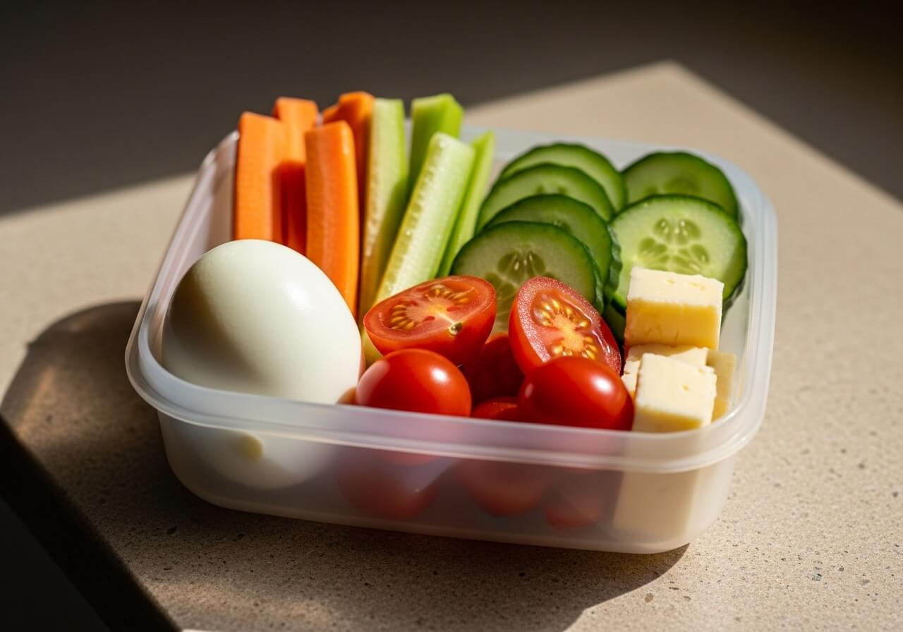 A prepped, ready-to-pack breakfast that shows how speed comes from ingredients already portioned — quick healthy breakfasts