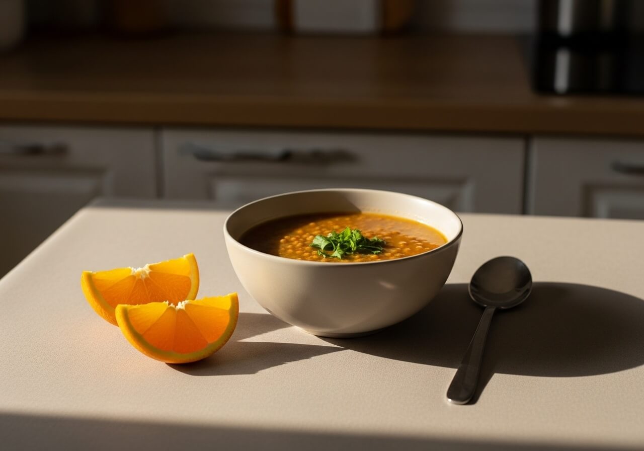 Show that two meals can contain the same iron-rich food, but one pairing improves uptake — nutrient bioavailability food combinations